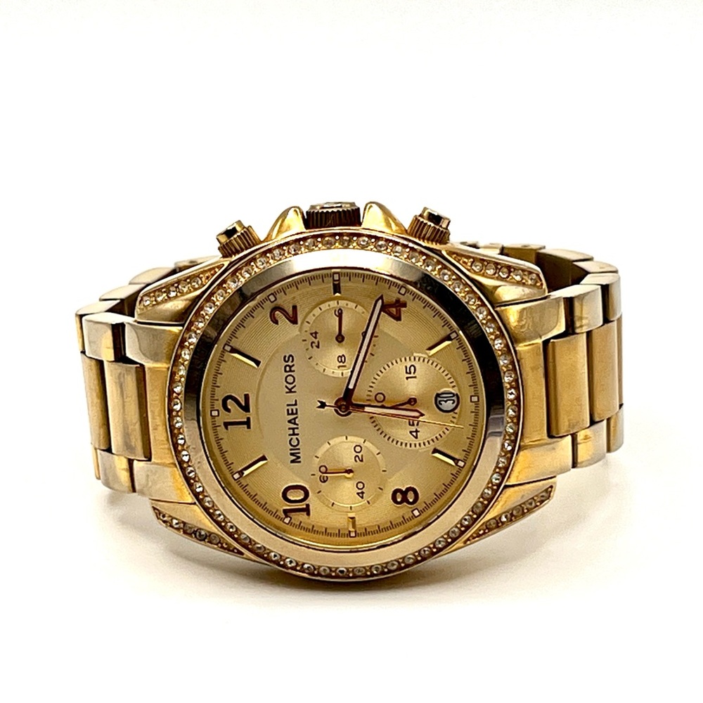 Michael Kors Blair Glitz Womens Watch MK5166 Gold Crystal Bezel 6" New Battery - Picture 2 of 13